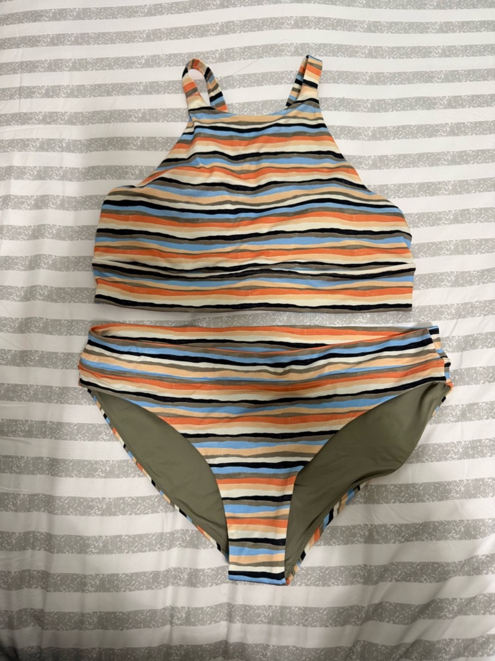 Prana Multicolor Striped Bikini Bottoms - Blue, Orange, Cream, Black